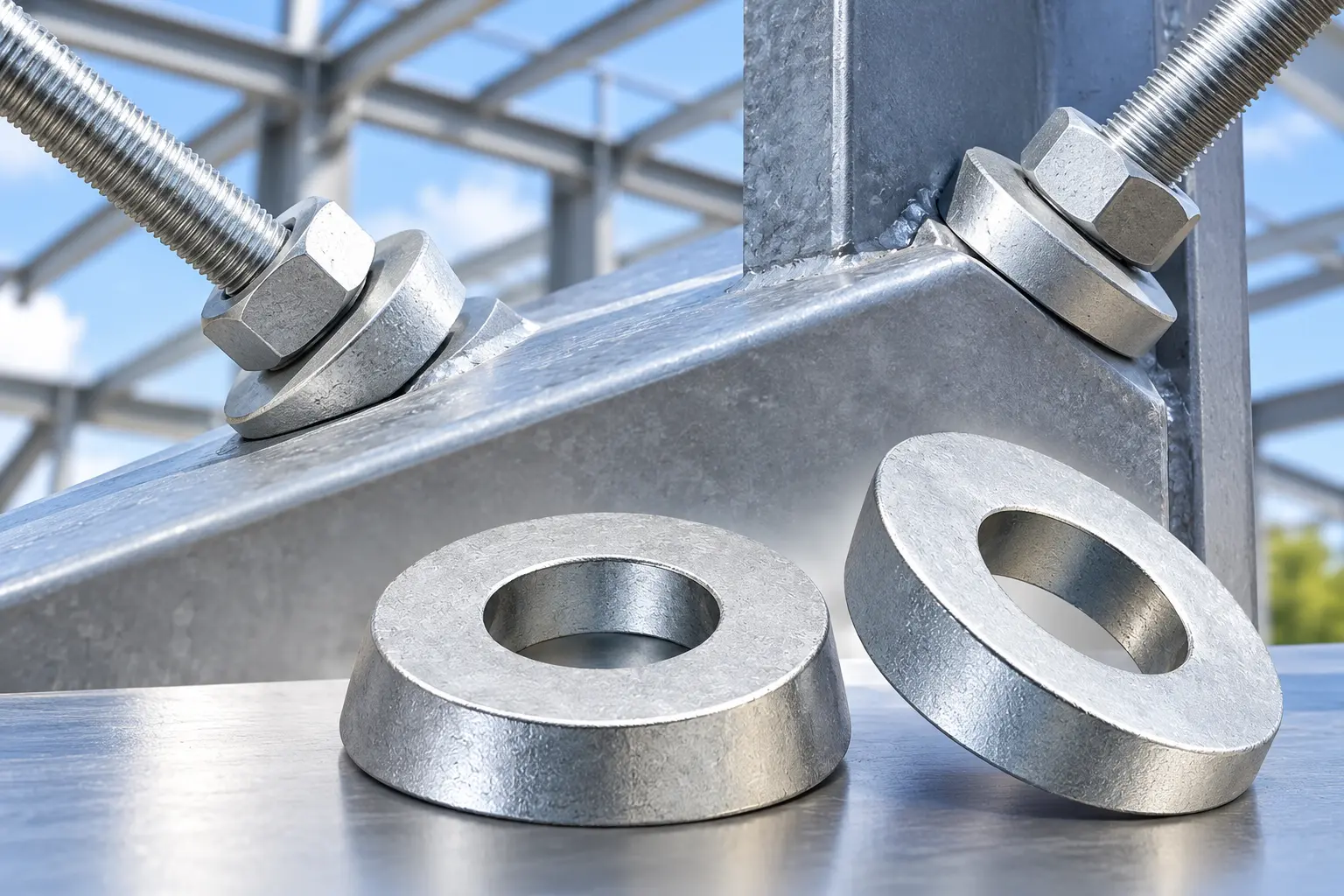 Hillside washers used in structural steel connections